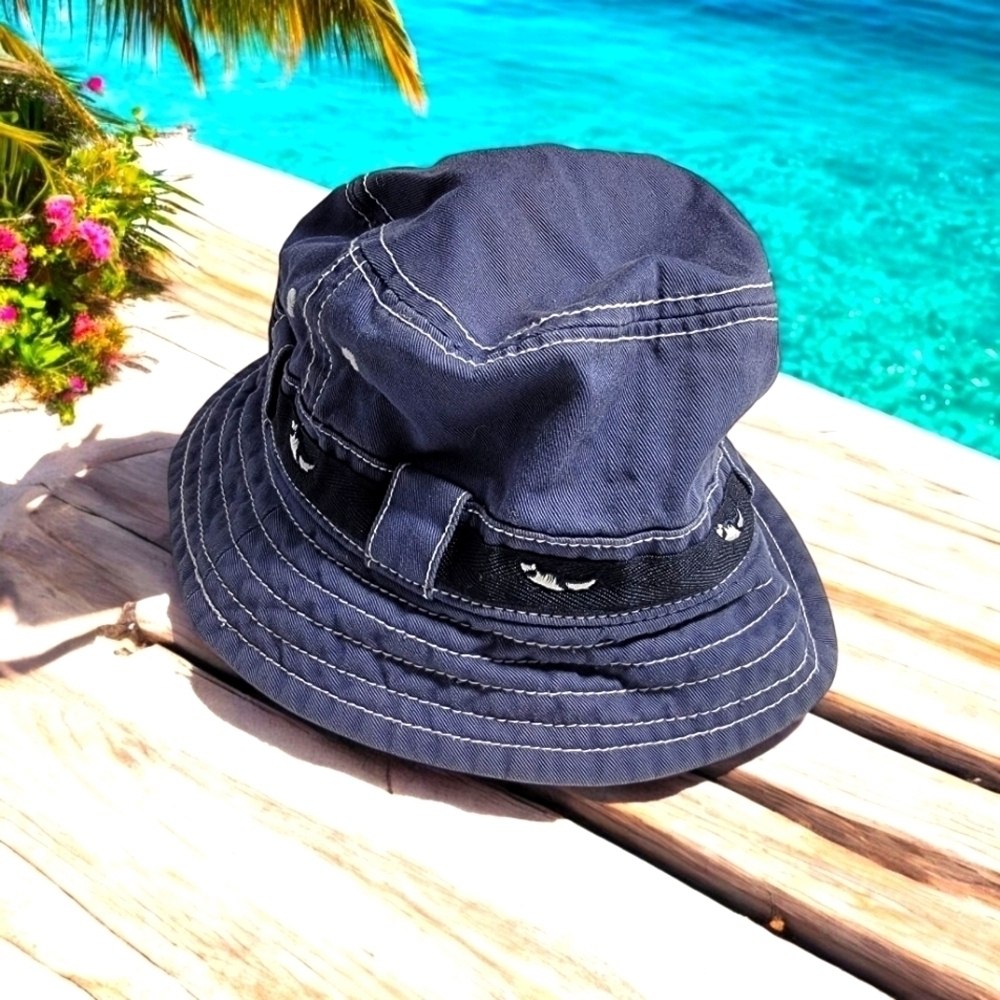 Baby Gap Denim Bucket Hat embroidered shark Fishing S/M